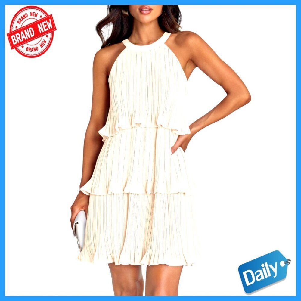 Halter Ruffle Tiered Chiffon Mini Dress Elegant Chic Summer Party Wear